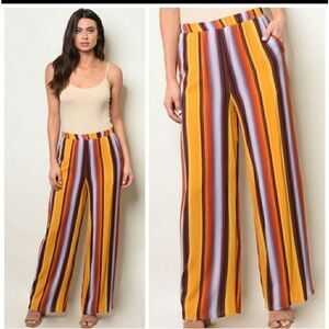 Striped multi colored wide legged pants-S